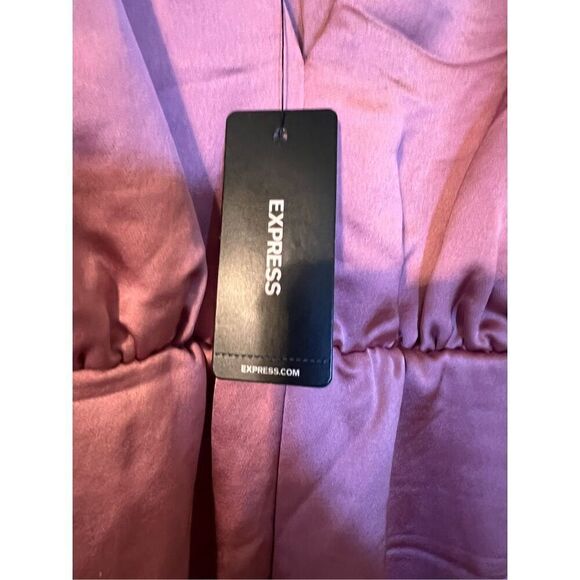 Express Size S Semi Formal Satin Jumpsuit Blush Pink Bow Tie Back Feminine New - Picture 14 of 15